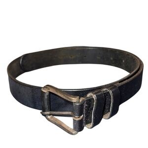 🟣Black Leather Belt with Brass Buckle (Unbranded)